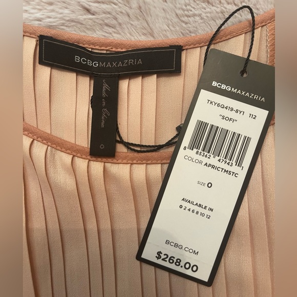 NWT! Brand New BCBGMAXAZRIA Sofi Pleated Dress Size 0. Color: Aprictmstc - Picture 9 of 12
